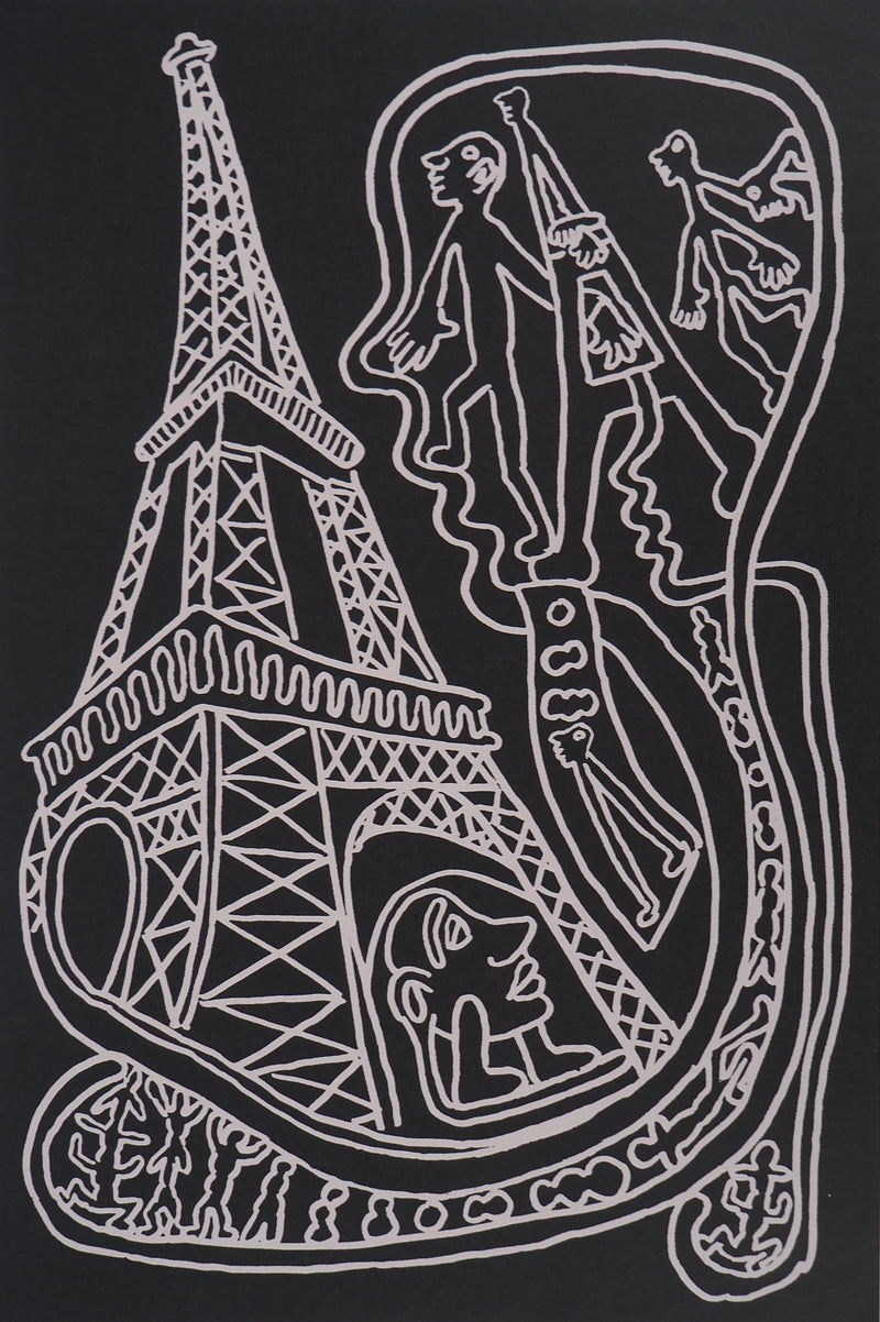 Yvon TAILLANDIER : Paris : La Tour Eiffel en noir sur gris, Sérigraphie originale (photo de détail 2) - Crédit photo : Galerie Art.Paris