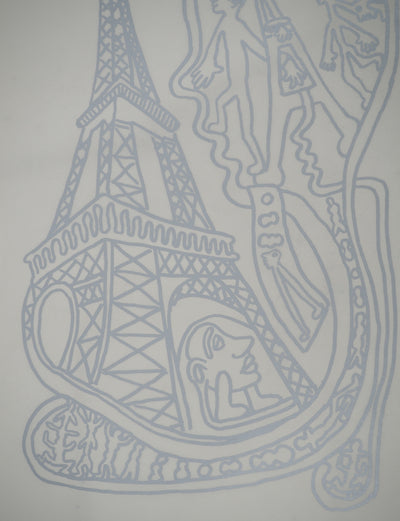 Yvon TAILLANDIER : Paris : La Tour Eiffel en argenté sur blanc, Sérigraphie originale (photo de détail 2) - Crédit photo : Galerie Art.Paris
