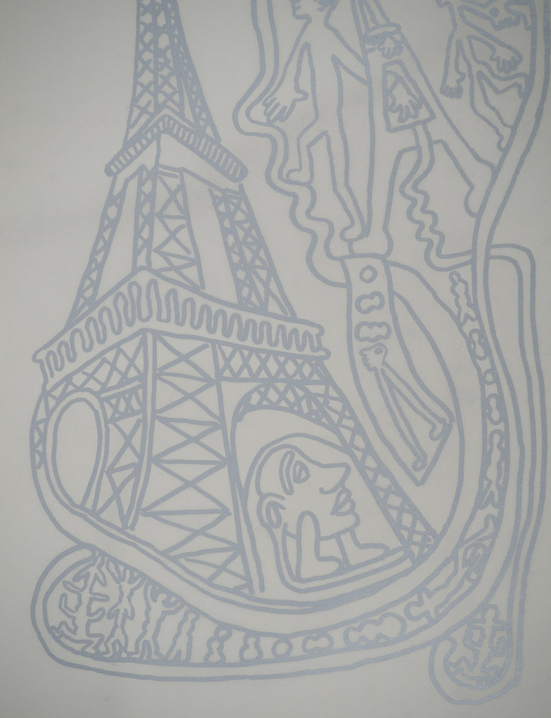 Yvon TAILLANDIER : Paris : La Tour Eiffel en argenté sur blanc, Sérigraphie originale (photo de détail 2) - Crédit photo : Galerie Art.Paris