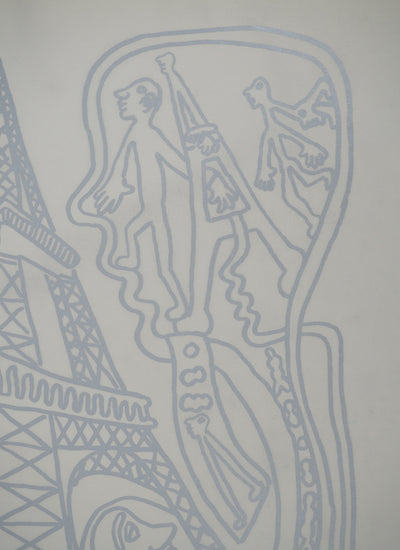 Yvon TAILLANDIER : Paris : La Tour Eiffel en argenté sur blanc, Sérigraphie originale (photo de détail 3) - Crédit photo : Galerie Art.Paris