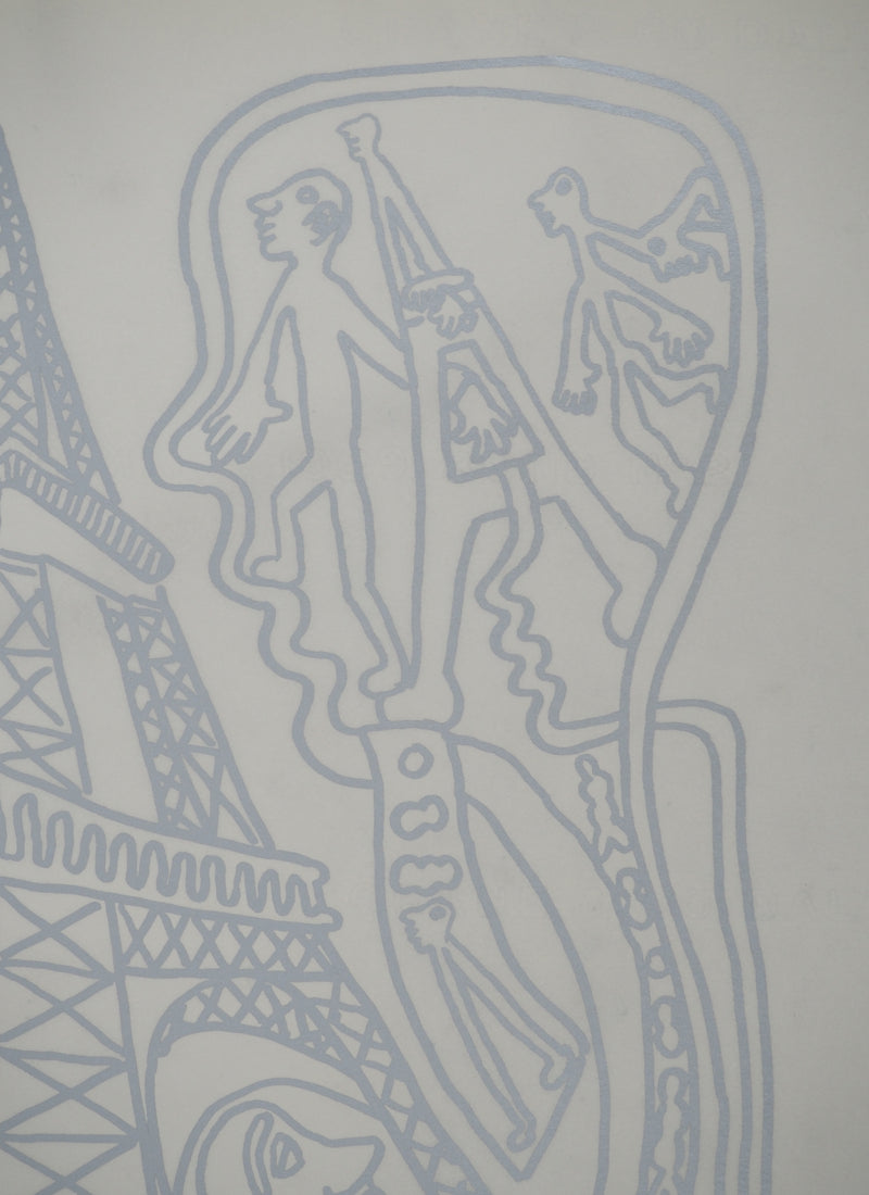 Yvon TAILLANDIER : Paris : La Tour Eiffel en argenté sur blanc, Sérigraphie originale (photo de détail 3) - Crédit photo : Galerie Art.Paris