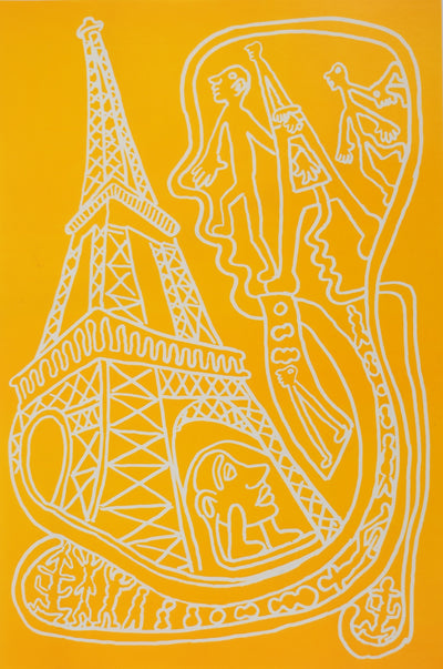 Yvon TAILLANDIER : Paris : La Tour Eiffel en orange, Sérigraphie originale (vue générale) - Crédit photo : Galerie Art.Paris