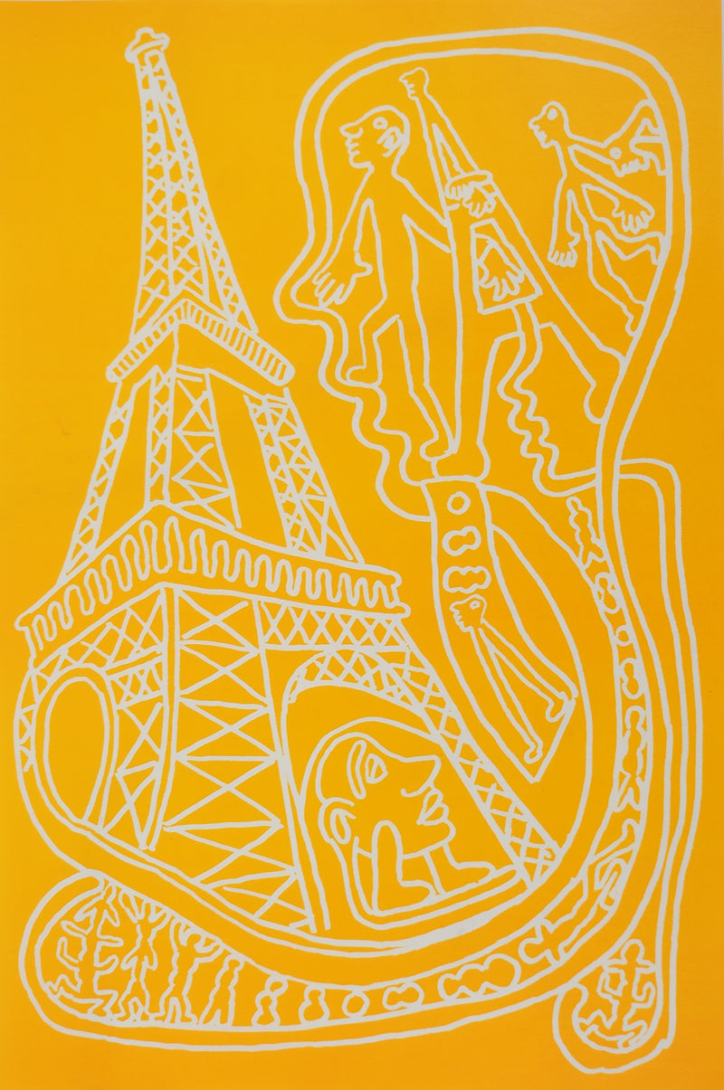 Yvon TAILLANDIER : Paris : La Tour Eiffel en orange, Sérigraphie originale (vue générale) - Crédit photo : Galerie Art.Paris