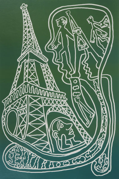 Yvon TAILLANDIER : Paris : La Tour Eiffel en vert, Sérigraphie originale (vue générale) - Crédit photo : Galerie Art.Paris