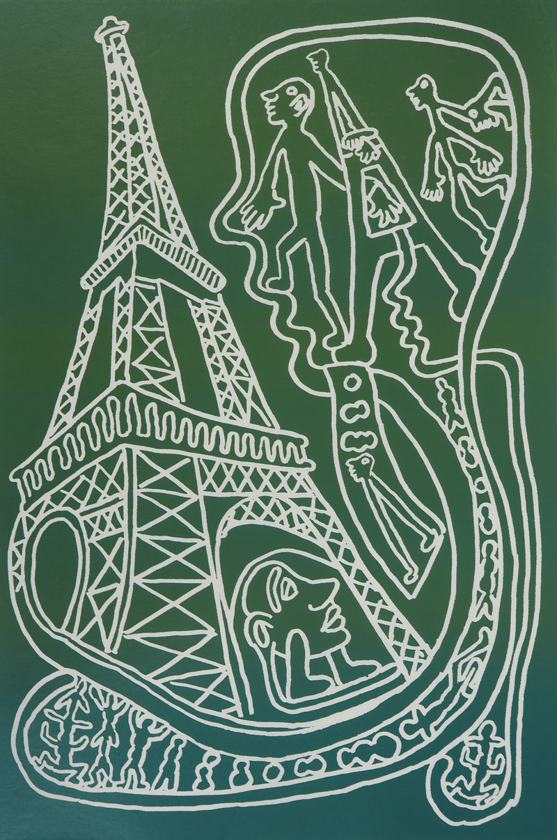 Yvon TAILLANDIER : Paris : La Tour Eiffel en vert, Sérigraphie originale (vue générale) - Crédit photo : Galerie Art.Paris