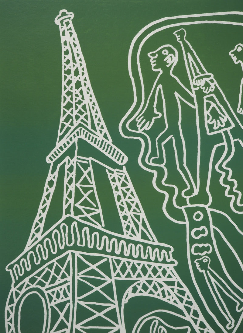 Yvon TAILLANDIER : Paris : La Tour Eiffel en vert, Sérigraphie originale (photo de détail 3) - Crédit photo : Galerie Art.Paris