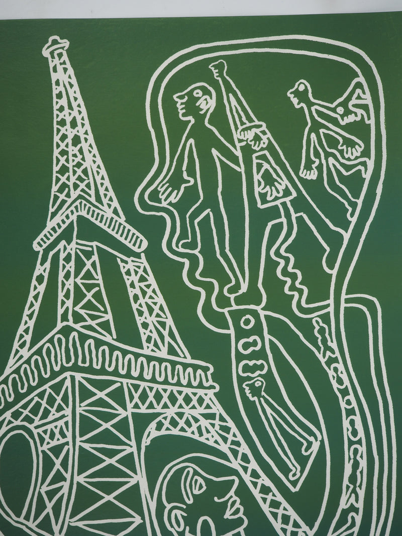 Yvon TAILLANDIER : Paris : La Tour Eiffel en vert, Sérigraphie originale (photo de détail 4) - Crédit photo : Galerie Art.Paris