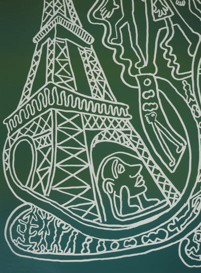 Yvon TAILLANDIER : Paris : La Tour Eiffel en vert, Sérigraphie originale (photo de détail 5) - Crédit photo : Galerie Art.Paris