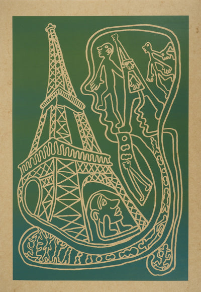 Yvon TAILLANDIER : Paris : La Tour Eiffel en vert sur doré, Sérigraphie originale (vue générale) - Crédit photo : Galerie Art.Paris