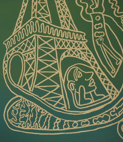 Yvon TAILLANDIER : Paris : La Tour Eiffel en vert sur doré, Sérigraphie originale (photo de détail 4) - Crédit photo : Galerie Art.Paris