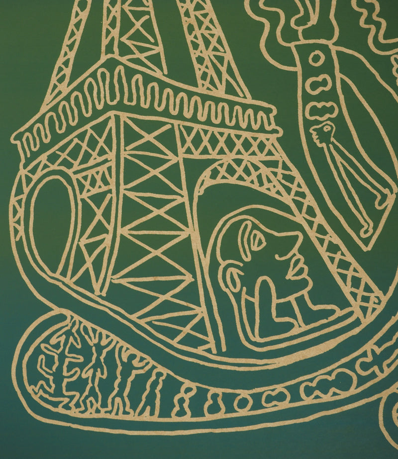 Yvon TAILLANDIER : Paris : La Tour Eiffel en vert sur doré, Sérigraphie originale (photo de détail 4) - Crédit photo : Galerie Art.Paris