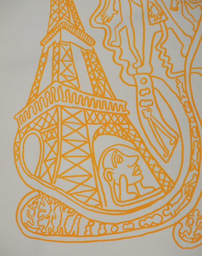 Yvon TAILLANDIER : Paris : La Tour Eiffel en orange sur blanc, Sérigraphie originale (photo de détail 3) - Crédit photo : Galerie Art.Paris