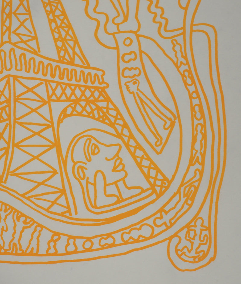 Yvon TAILLANDIER : Paris : La Tour Eiffel en orange sur blanc, Sérigraphie originale (photo de détail 4) - Crédit photo : Galerie Art.Paris
