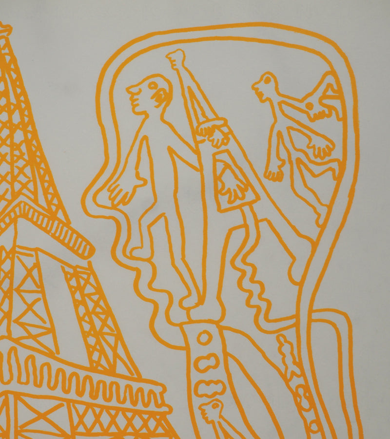 Yvon TAILLANDIER : Paris : La Tour Eiffel en orange sur blanc, Sérigraphie originale (photo de détail 5) - Crédit photo : Galerie Art.Paris
