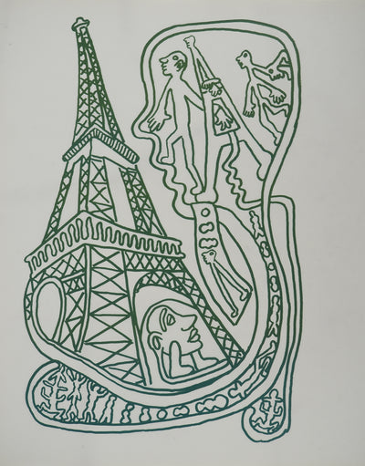 Yvon TAILLANDIER : Paris : La Tour Eiffel en vert sur blanc, Sérigraphie originale (vue générale) - Crédit photo : Galerie Art.Paris