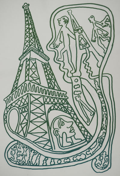 Yvon TAILLANDIER : Paris : La Tour Eiffel en vert sur blanc, Sérigraphie originale (photo de détail 2) - Crédit photo : Galerie Art.Paris