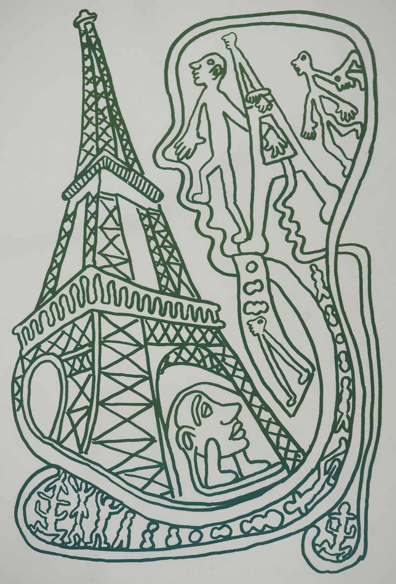 Yvon TAILLANDIER : Paris : La Tour Eiffel en vert sur blanc, Sérigraphie originale (photo de détail 2) - Crédit photo : Galerie Art.Paris