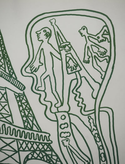 Yvon TAILLANDIER : Paris : La Tour Eiffel en vert sur blanc, Sérigraphie originale (photo de détail 3) - Crédit photo : Galerie Art.Paris