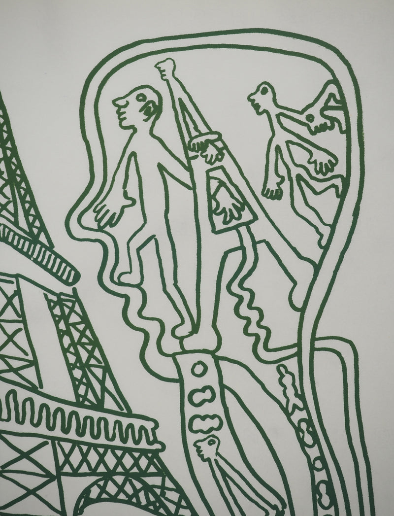 Yvon TAILLANDIER : Paris : La Tour Eiffel en vert sur blanc, Sérigraphie originale (photo de détail 3) - Crédit photo : Galerie Art.Paris