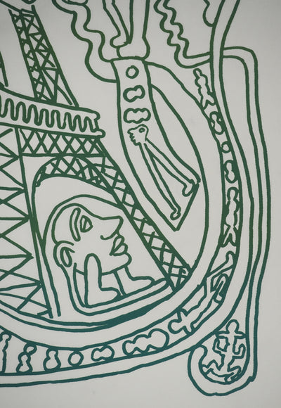 Yvon TAILLANDIER : Paris : La Tour Eiffel en vert sur blanc, Sérigraphie originale (photo de détail 4) - Crédit photo : Galerie Art.Paris