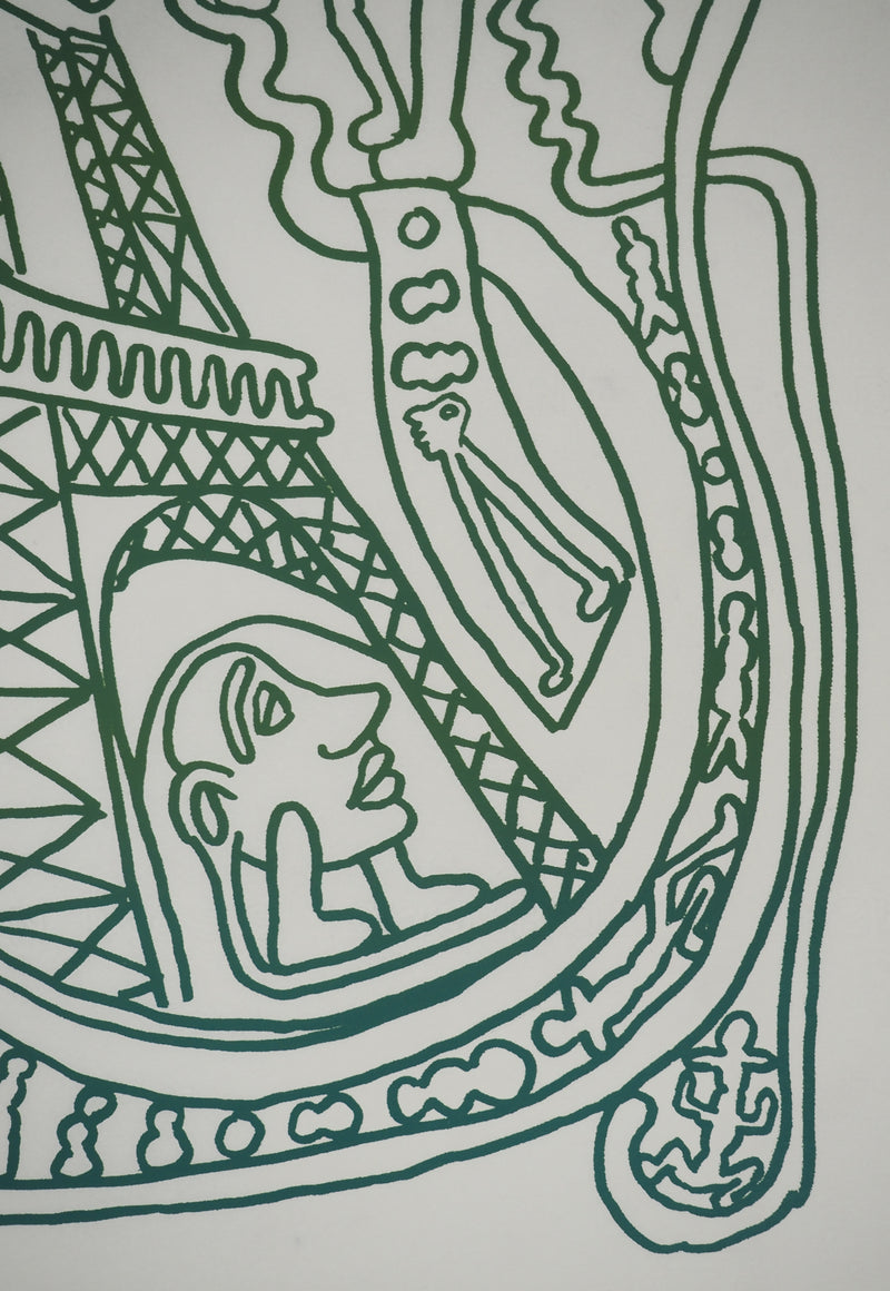 Yvon TAILLANDIER : Paris : La Tour Eiffel en vert sur blanc, Sérigraphie originale (photo de détail 4) - Crédit photo : Galerie Art.Paris