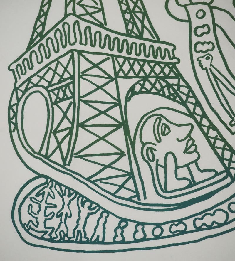 Yvon TAILLANDIER : Paris : La Tour Eiffel en vert sur blanc, Sérigraphie originale (photo de détail 5) - Crédit photo : Galerie Art.Paris