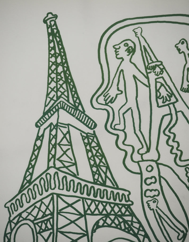 Yvon TAILLANDIER : Paris : La Tour Eiffel en vert sur blanc, Sérigraphie originale (photo de détail 6) - Crédit photo : Galerie Art.Paris