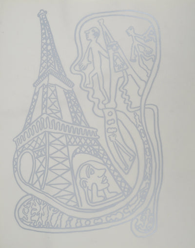 Yvon TAILLANDIER : Paris : La Tour Eiffel en argent sur blanc, Sérigraphie originale (vue générale) - Crédit photo : Galerie Art.Paris