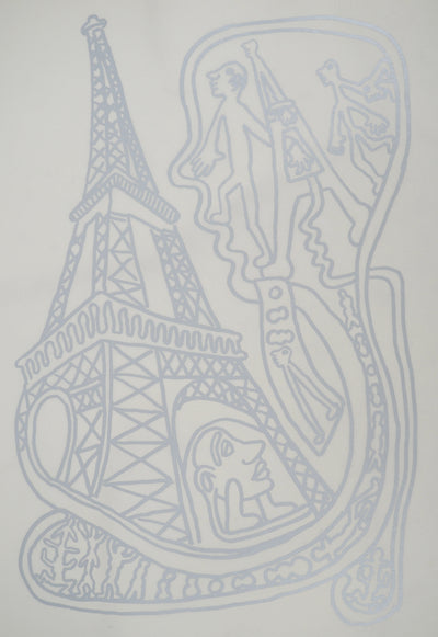 Yvon TAILLANDIER : Paris : La Tour Eiffel en argent sur blanc, Sérigraphie originale (photo de détail 2) - Crédit photo : Galerie Art.Paris