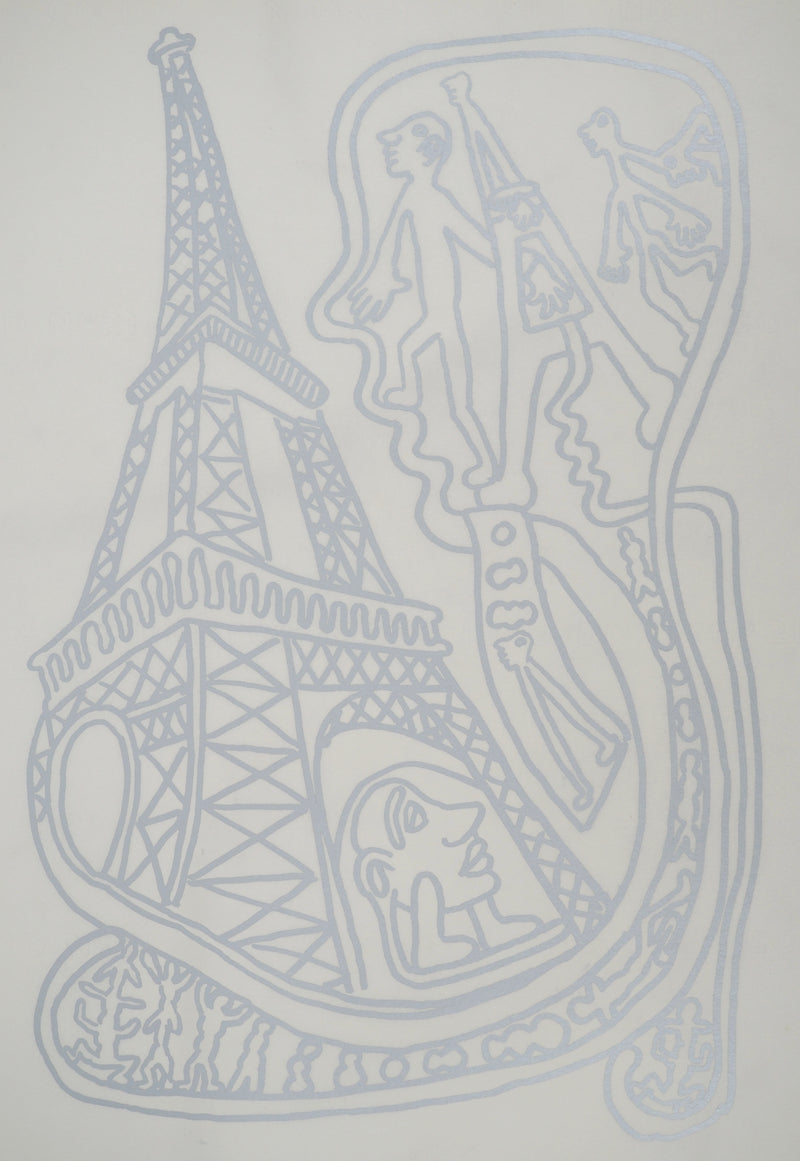 Yvon TAILLANDIER : Paris : La Tour Eiffel en argent sur blanc, Sérigraphie originale (photo de détail 2) - Crédit photo : Galerie Art.Paris