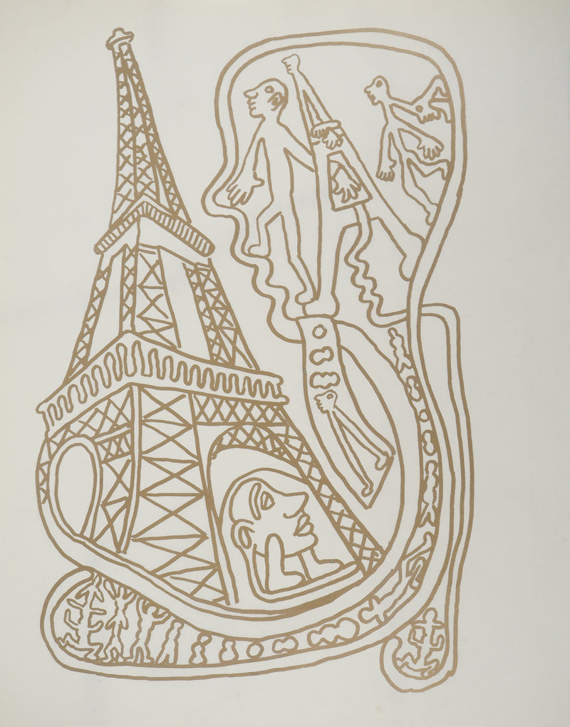 Yvon TAILLANDIER : Paris : La Tour Eiffel en doré sur blanc, Sérigraphie originale (vue générale) - Crédit photo : Galerie Art.Paris