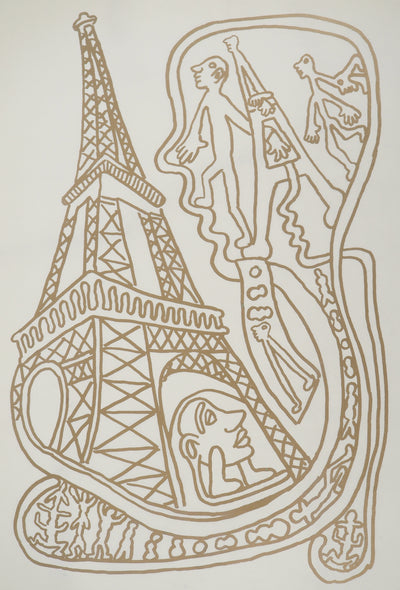 Yvon TAILLANDIER : Paris : La Tour Eiffel en doré sur blanc, Sérigraphie originale (photo de détail 2) - Crédit photo : Galerie Art.Paris