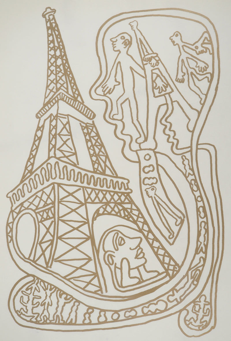 Yvon TAILLANDIER : Paris : La Tour Eiffel en doré sur blanc, Sérigraphie originale (photo de détail 2) - Crédit photo : Galerie Art.Paris