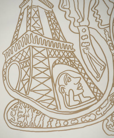 Yvon TAILLANDIER : Paris : La Tour Eiffel en doré sur blanc, Sérigraphie originale (photo de détail 3) - Crédit photo : Galerie Art.Paris