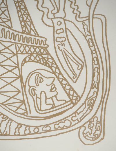Yvon TAILLANDIER : Paris : La Tour Eiffel en doré sur blanc, Sérigraphie originale (photo de détail 4) - Crédit photo : Galerie Art.Paris