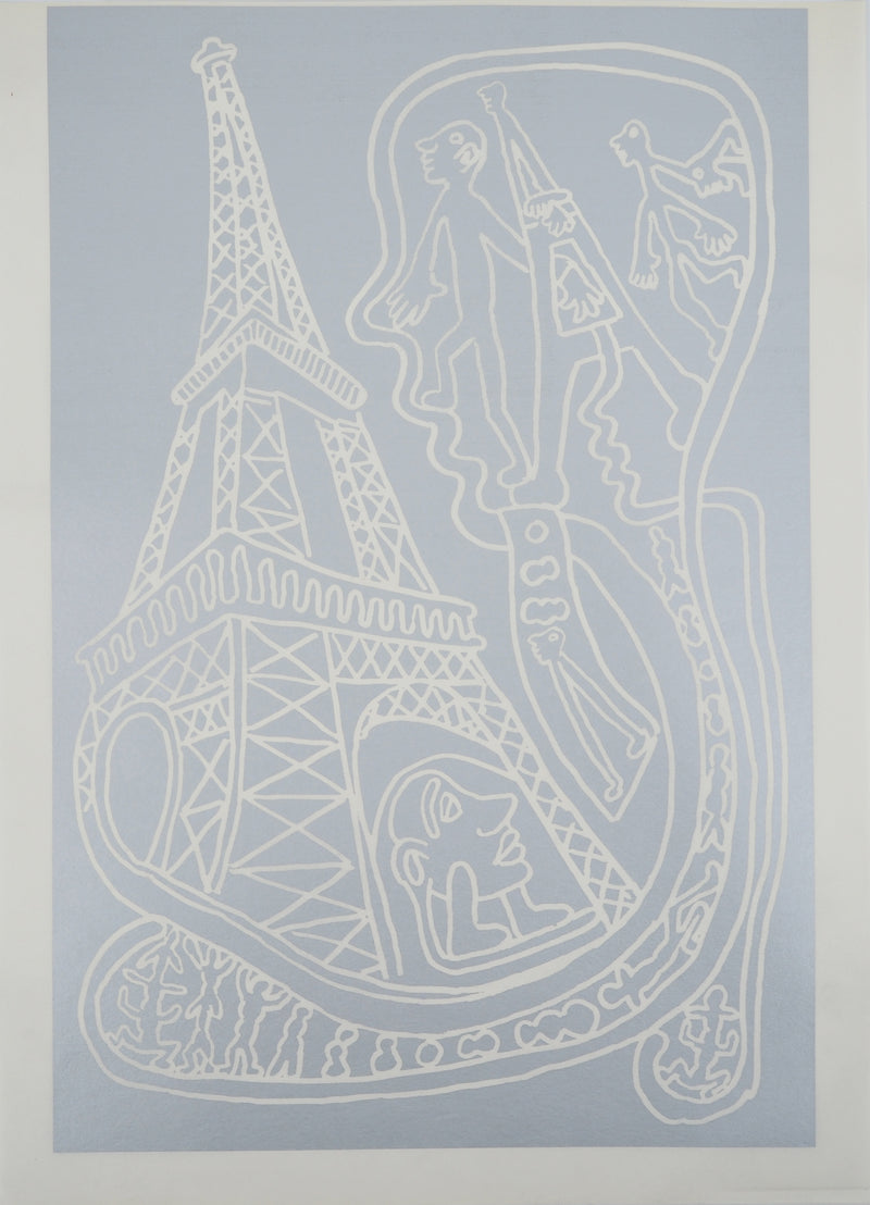 Yvon TAILLANDIER : Paris : La Tour Eiffel en argent sur blanc, Sérigraphie originale (vue générale) - Crédit photo : Galerie Art.Paris