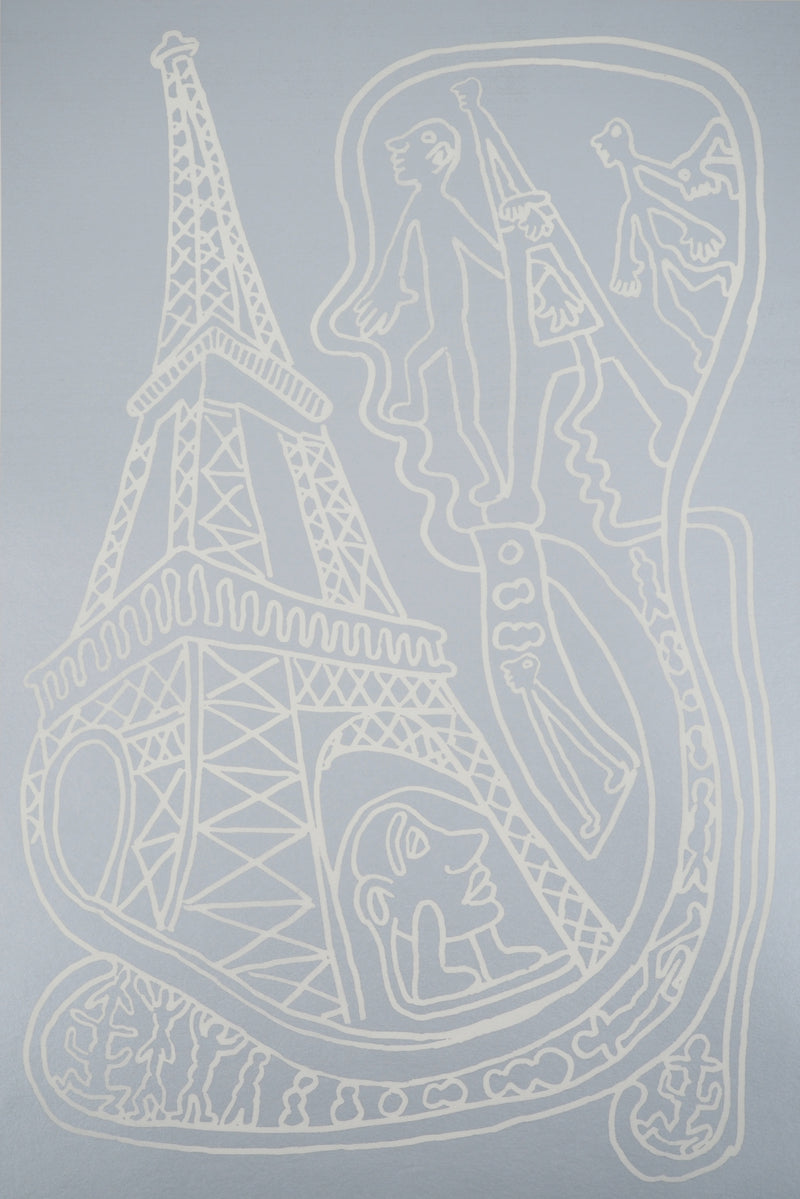 Yvon TAILLANDIER : Paris : La Tour Eiffel en argent sur blanc, Sérigraphie originale (photo de détail 2) - Crédit photo : Galerie Art.Paris