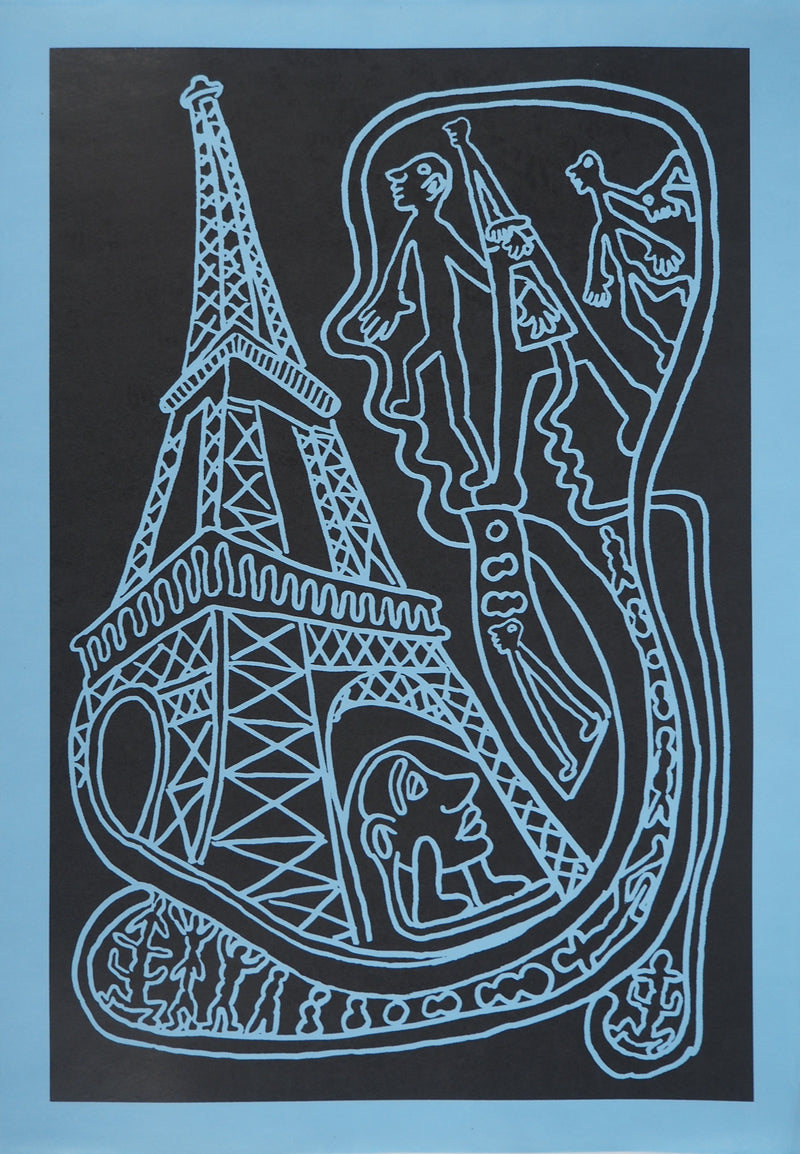 Yvon TAILLANDIER : Paris : La Tour Eiffel en noir sur bleu, Sérigraphie originale (vue générale) - Crédit photo : Galerie Art.Paris