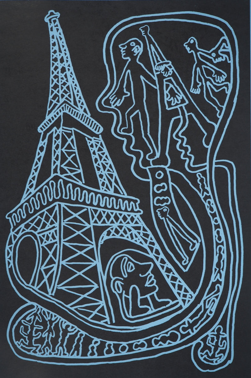 Yvon TAILLANDIER : Paris : La Tour Eiffel en noir sur bleu, Sérigraphie originale (photo de détail 2) - Crédit photo : Galerie Art.Paris