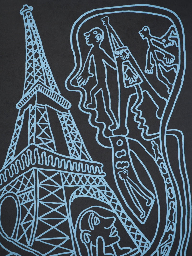 Yvon TAILLANDIER : Paris : La Tour Eiffel en noir sur bleu, Sérigraphie originale (photo de détail 3) - Crédit photo : Galerie Art.Paris