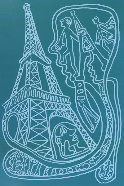 Yvon TAILLANDIER : Paris : La Tour Eiffel en vert sur bleu, Sérigraphie originale (photo de détail 2) - Crédit photo : Galerie Art.Paris