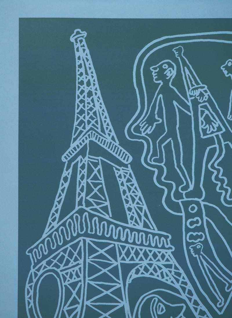Yvon TAILLANDIER : Paris : La Tour Eiffel en vert sur bleu, Sérigraphie originale (photo de détail 3) - Crédit photo : Galerie Art.Paris
