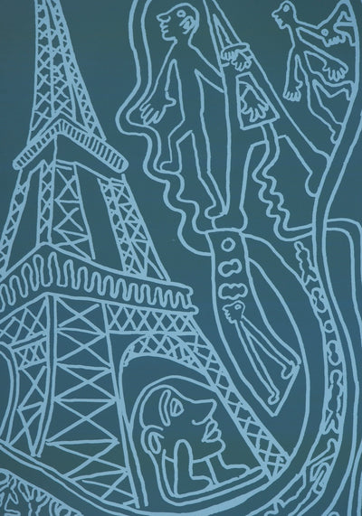 Yvon TAILLANDIER : Paris : La Tour Eiffel en vert sur bleu, Sérigraphie originale (photo de détail 4) - Crédit photo : Galerie Art.Paris