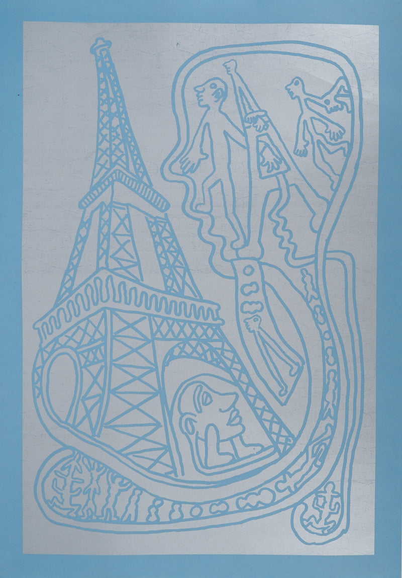 Yvon TAILLANDIER : Paris : La Tour Eiffel en argent sur bleu, Sérigraphie originale (vue générale) - Crédit photo : Galerie Art.Paris