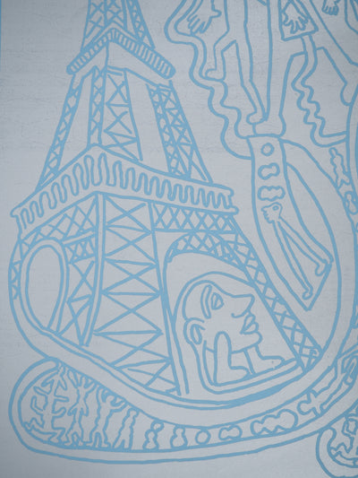 Yvon TAILLANDIER : Paris : La Tour Eiffel en argent sur bleu, Sérigraphie originale (photo de détail 3) - Crédit photo : Galerie Art.Paris