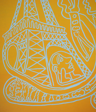 Yvon TAILLANDIER : Paris : La Tour Eiffel en jaune sur bleu, Sérigraphie originale (photo de détail 4) - Crédit photo : Galerie Art.Paris