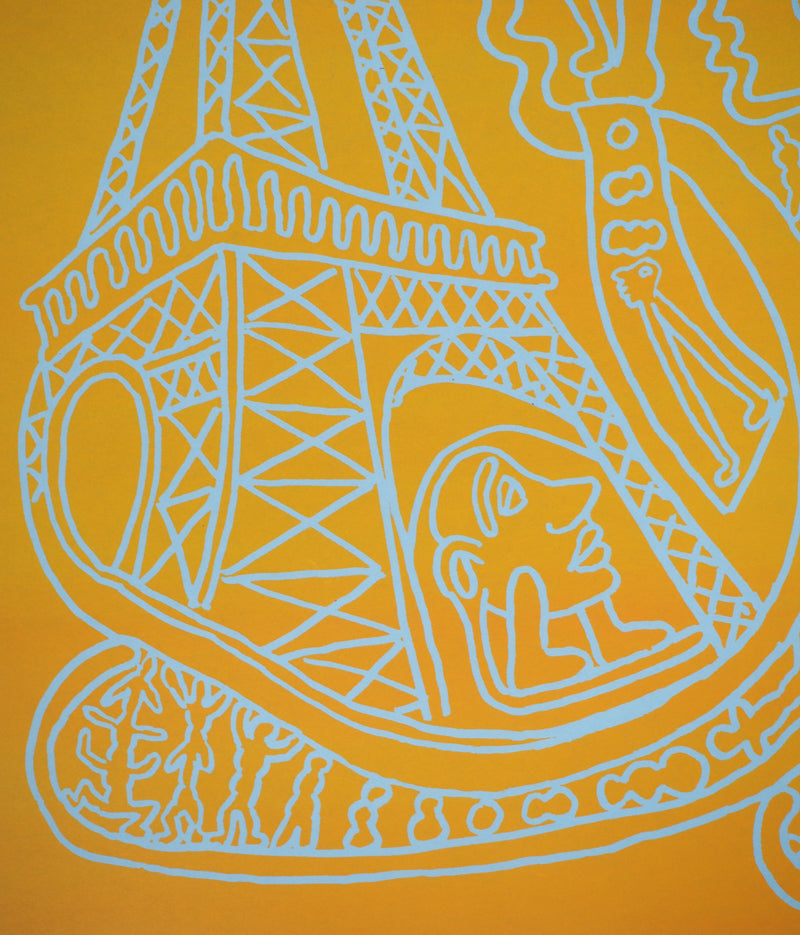 Yvon TAILLANDIER : Paris : La Tour Eiffel en jaune sur bleu, Sérigraphie originale (photo de détail 4) - Crédit photo : Galerie Art.Paris