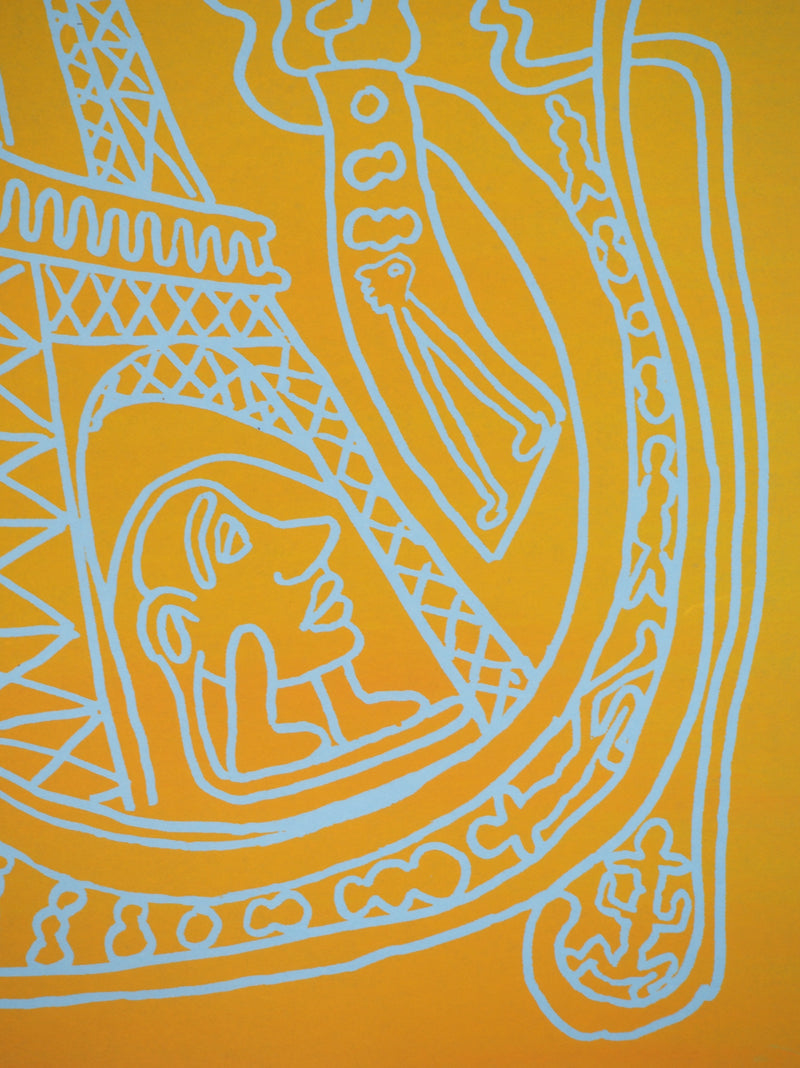 Yvon TAILLANDIER : Paris : La Tour Eiffel en jaune sur bleu, Sérigraphie originale (photo de détail 5) - Crédit photo : Galerie Art.Paris