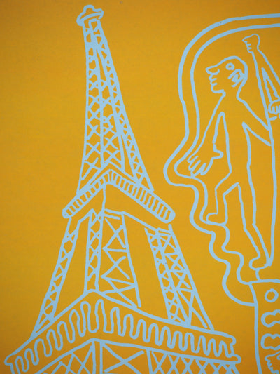 Yvon TAILLANDIER : Paris : La Tour Eiffel en jaune sur bleu, Sérigraphie originale (photo de détail 6) - Crédit photo : Galerie Art.Paris