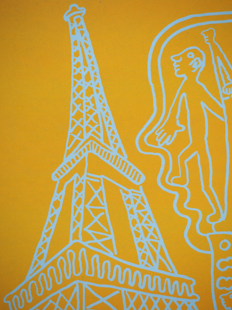 Yvon TAILLANDIER : Paris : La Tour Eiffel en jaune sur bleu, Sérigraphie originale (photo de détail 6) - Crédit photo : Galerie Art.Paris